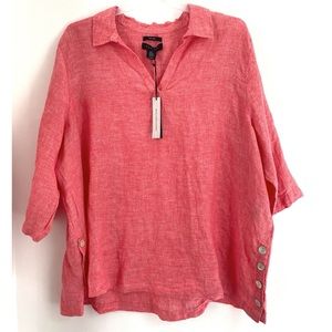 Tahari linen 3/4 sleeve hi low top